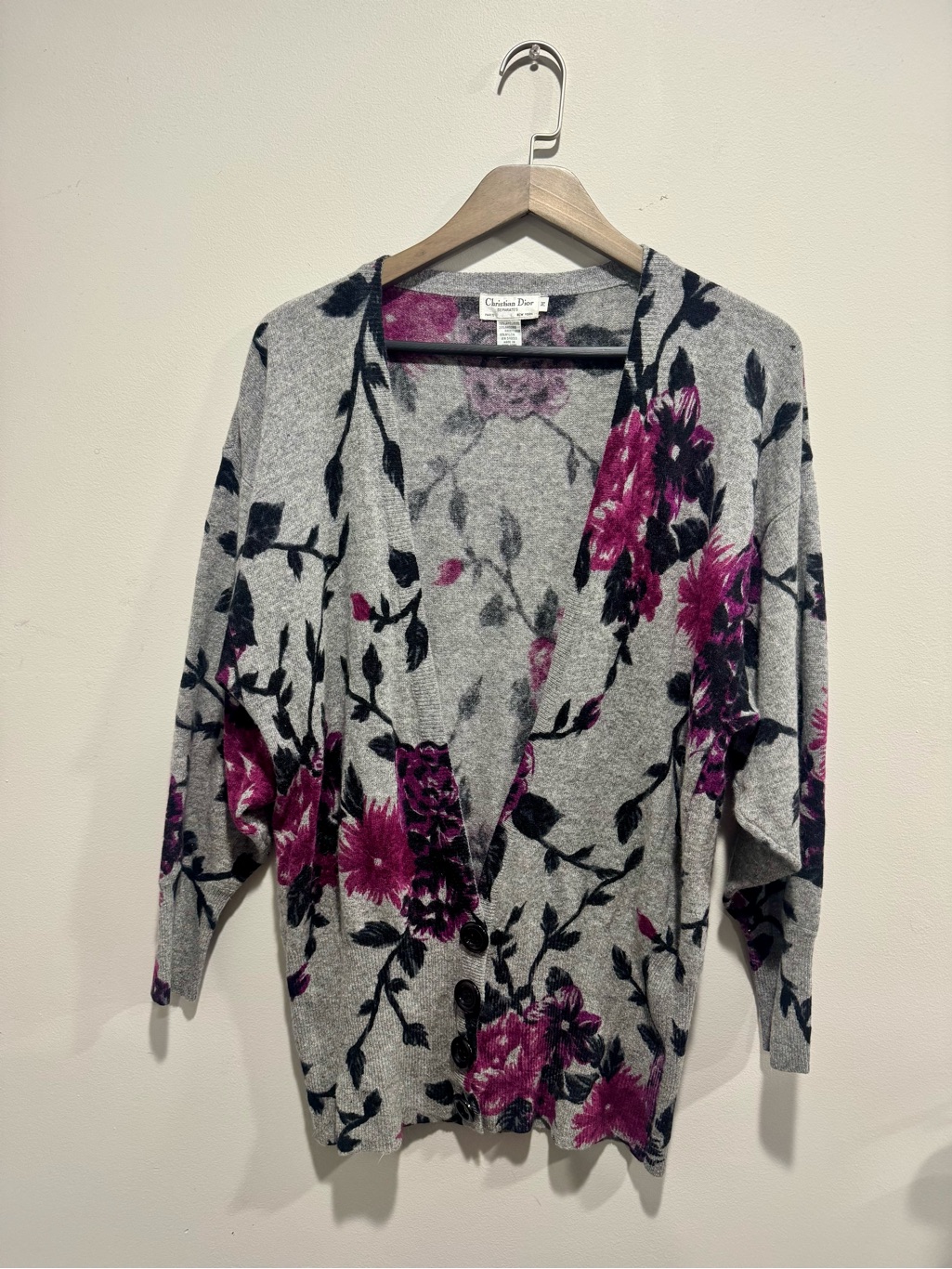 Vintage Christian Dior Floral Angora Lambswool Cardigan Sweater M